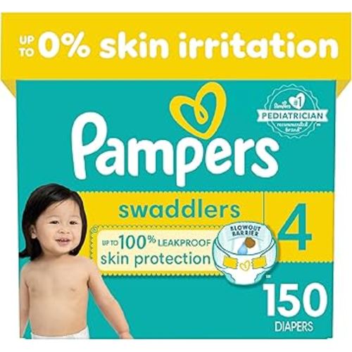 Pampers Swaddlers Diapers - Size 4, One Month Supply (150 Count), Ultra Soft Disposable Baby Diapers