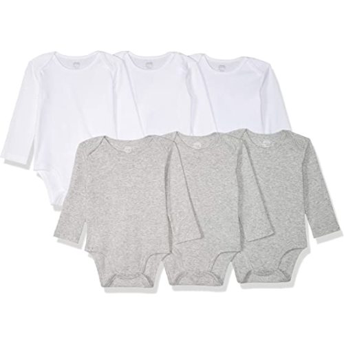 Amazon Essentials Unisex Babies' Long-Sleeve Bodysuits, Pack of 6