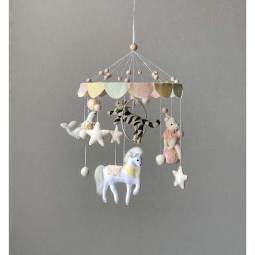 Circus baby mobile, toddler girl decor, carousel mobile, crib boy mobile, hanging nursery decor, baby shower present, new mom gift.