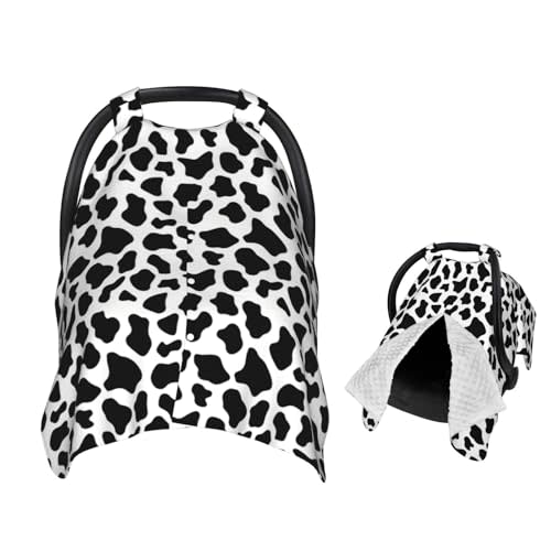 Muishi Black and White Milk Cow Skin Pattern Baby Car Seat Canopy Nursing Cover for Newborn Car Seat Breastfeeding Covers Blanket Newborn Shower Gift