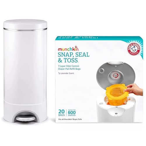 Munchkin Step Diaper Pail Powered by Arm & Hammer with Munchkin Arm & Hammer Diaper Pail Snap, Seal and Toss Refill Bags - Step Diaper Pail + 20 Refills