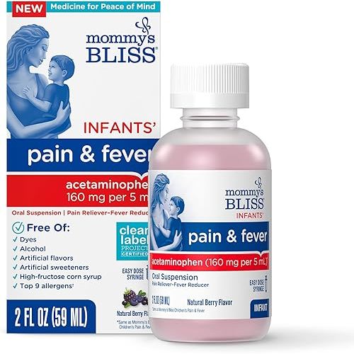 Mommy's Bliss Infants' Pain and Fever Reducer, Baby Acetaminophen, Dye Free, Delicious Mixed Berry Flavor, Ages 2+, 2 Fluid Ounces