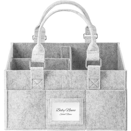 Diaper Caddy Organizer, Newborn Essetials Must Haves, Baby Registry Search and Other Baby Stuff, Collapsible Baby Basket with Handle and a Photo Frame, Grey, 11.8 x 6.3 x 9.0 inch