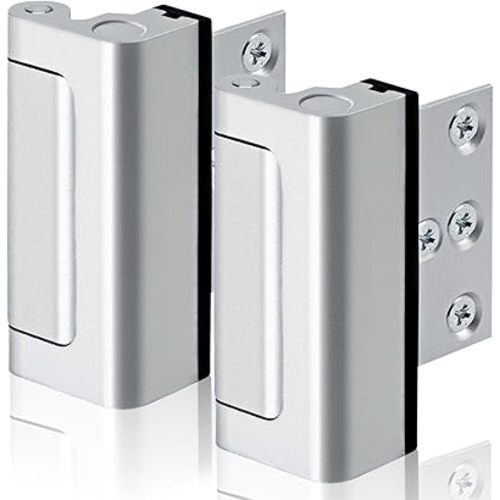 2PACK Home Security Door Reinforcement Lock Childproof, Add High Security to Home Prevent Unauthorized Entry, Aluminum Construction Finish, Frame Lock, Silver