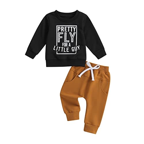 wdehow Toddler Baby Boy 2Pcs Outfits Letters Print Pullover Tops + Drawstring Pants Set Fall Winter Clothes