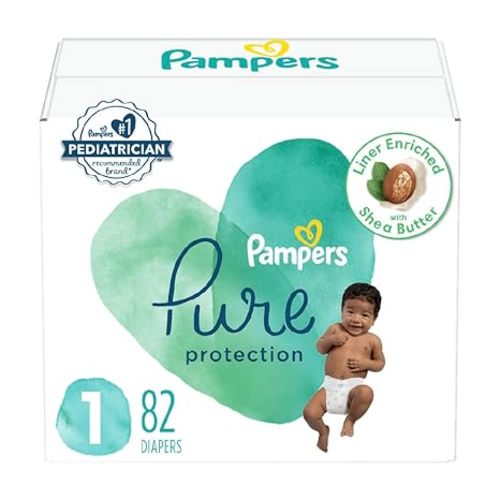 Pampers Pure Protection Diapers - Size 1, 32 Count, Hypoallergenic Premium Disposable Baby Diapers