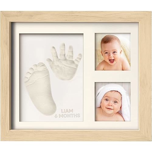 Baby Hand and Footprint Kit - Quick Dry Clay Baby Footprint Kit, Newborn Keepsake, Nursery Picture Frame for Boys, Girls, Personalized Gifts for Baby Shower, Registry & Mother's Day (Ash Wood)