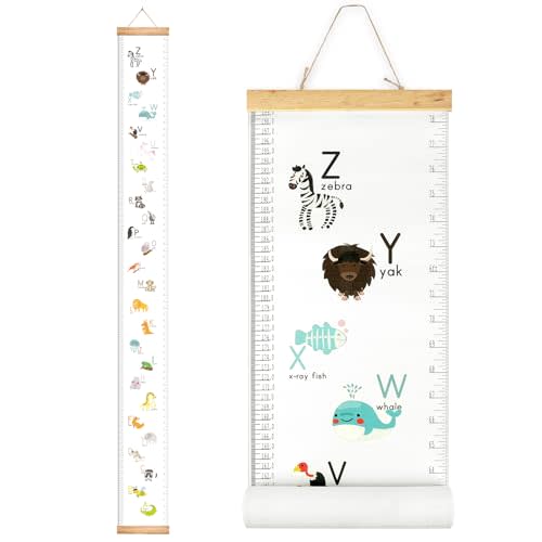Mibote Baby Growth Height Chart Handing Ruler Wall Decor for Kids, Canvas Removable Height Growth Chart 79" x 7.9" (Letters)