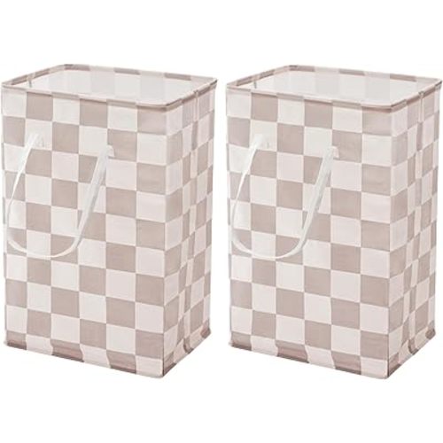 Checkered Laundry Hamper, Pack of 2, Large Beige Khaki Collapsible Cloth Hampers Basket for Storage Organization Cute Aesthetic, 2 x 75L