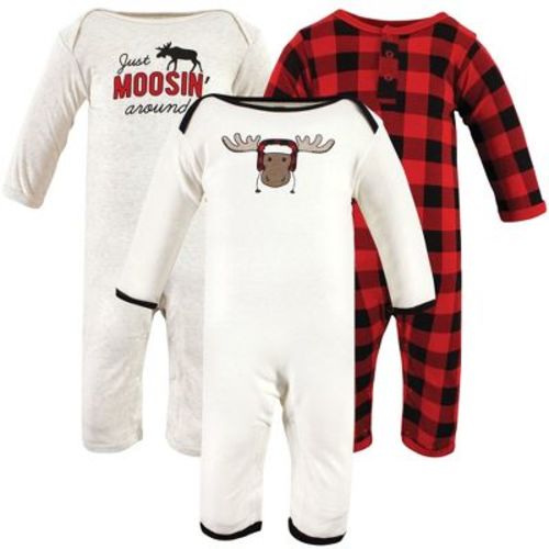 Hudson Baby Newborn Boys Cotton Coveralls, Winter Moose, 0-3 Months