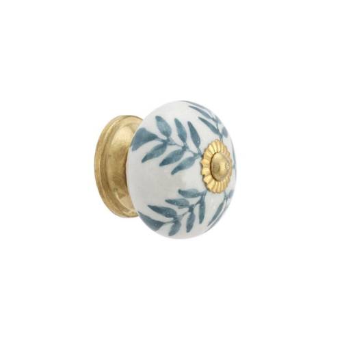 Hand Painted Ceramic Cabinet Knob: Grey Floral Vintage Style