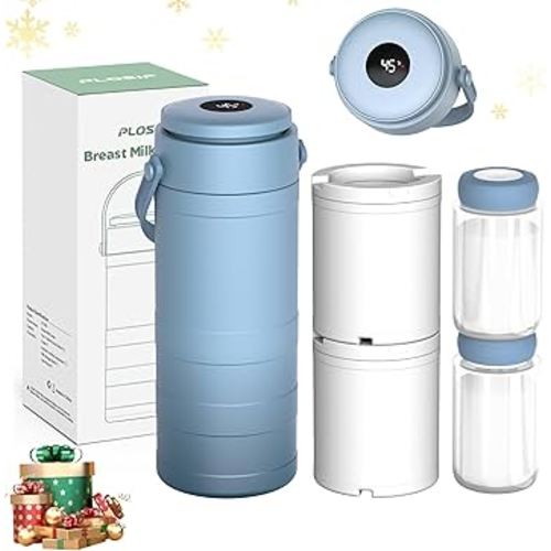 Portable Breast Milk Cooler for Outdoors, 360° All-Round Cooling Keeps Milk Fresh for 24 Hours, 22oz Large Capacity Breastmilk Chiller with 2pcs BPA-Free Bottle for Breastmilk Storage, Light Blue