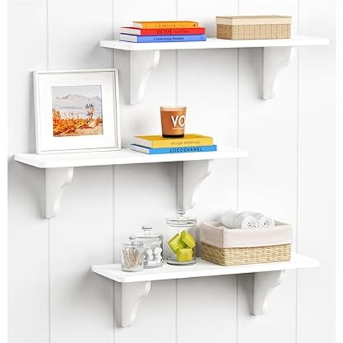 Forbena Decorative Floating Wall Shelves for Bedroom Living Room Decor, White Aesthetic Wall Shelf for Bathroom, Arched Wood Floating Shelves for Kitchen Home Office Books-24 Inch Long Set of 3