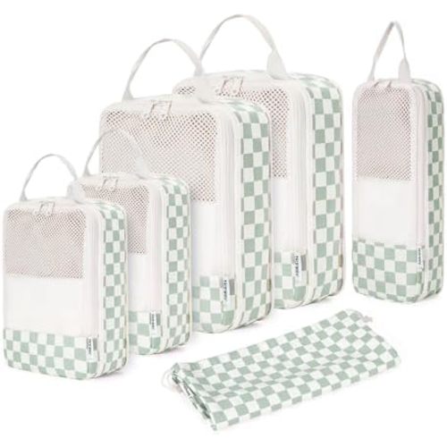 Narwey 6 Set Compression Packing Cubes for Travel Kids Women Carry on, Packing Organizers Bag for Backpack Luggage Suitcase Duffle Bags
