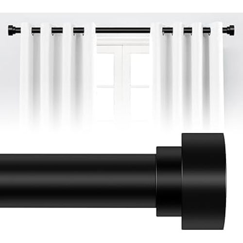 HEI!DEAR Black Adjustable Curtain Rods for Windows:48-84 Inch,1 Inch Heavy Duty Curtain Rod for Bedroom Living Room,Matte Black Iron Easy Install Modern Decorative Window Treatment Single Rods,36-88"