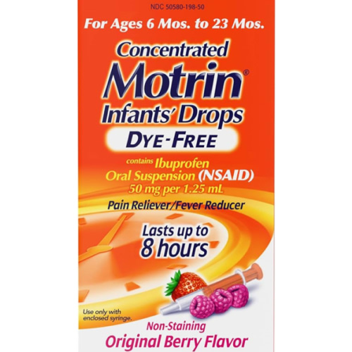 Motrin Infants' Oral Suspension Concentrated Liquid Medicine Drops with Ibuprofen, NSAID Infant Fever Reducer and Pain Reliever for Babies, Dye-Free, Alcohol-Free, Berry Flavor, 1 FL OZ