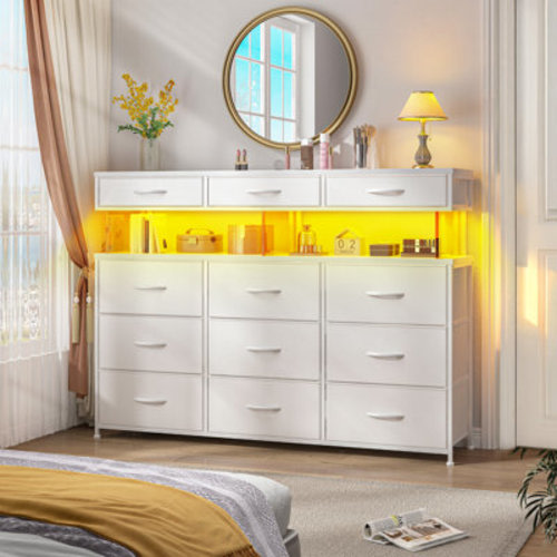 Wrought Studio™ Dresser For Bedroom With 12 Drawers, Dressers With Led Light, Charging Station And Acrylic Sheet & Reviews | Wayfair