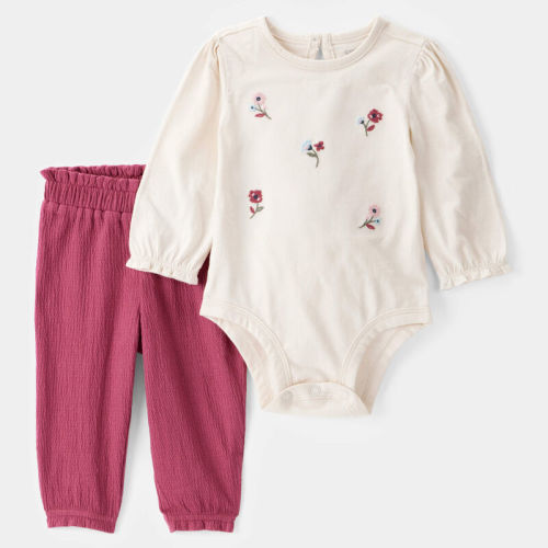 White/Pink Baby 2-Piece Floral Bodysuit Pant Set | Carter’s Oshkosh Canada