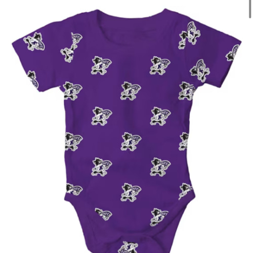Wes and Willy K-State Wildcats Baby PURPLE All Over Print Willie One Piece - 42150985