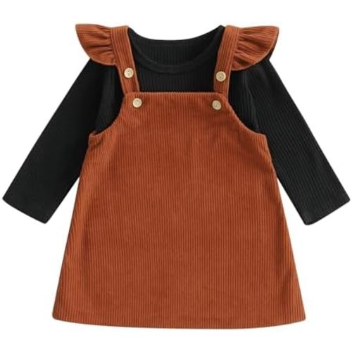 fhutpw Baby Girl 2 Piece Outfits Corduroy Skirt + Ribbed Knit Long Sleeves Top 3 6 12 18 Months Clothes Fall Winter Suits