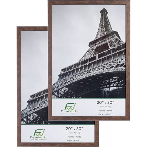 FrameWorks 20”x30” Wooden Poster Frame, Classic Dark Oak Matte Edged Frames w/Shatterproof Acrylic Glass, Photos, Posters, Prints, Wall Decor – Home, Office, Gallery Display - Dark Oak - 2 Pack