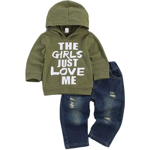 fhutpw Toddler Baby Boy Outfits Hoodie Sweatshirts & Jeans Clothes Set Fall Winter 6 9 12 18 24 Months