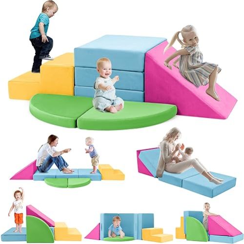 5pcs Foam Climbing Blocks for Toddlers 1-3, Safety First Baby Climbing Blocks Indoor,Soft Play Toys for Infant, Ideal Crawling and Exploration Play Set for Baby Gym/Toddler Playground(Colorful)