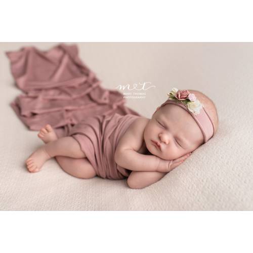Newborn Photography Prop Set with Tieback Headband and Wrap for Baby Girl Photography, Colorful Pink Stretch Wrap Photo Outfits
