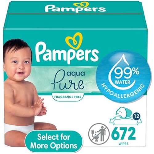 Pampers Aqua Pure Baby Wipes - 99% Water and Fragrance Free 12X 672 Count