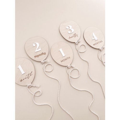 Balloon Milestone Markers | Baby Monthly Milestone Signs | Wood Milestone Cards | Modern Minimal Neutral Baby Gift | Baby Photo Prop