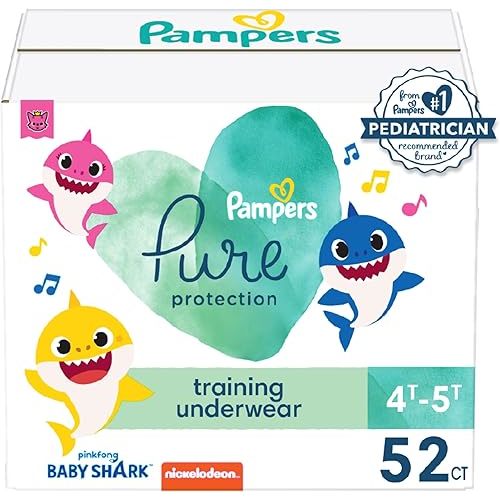 Pampers Training Pants - Pure Protection - Size 4T-5T, 52 Count, Baby Shark Premium Hypoallergenic Potty Underwear