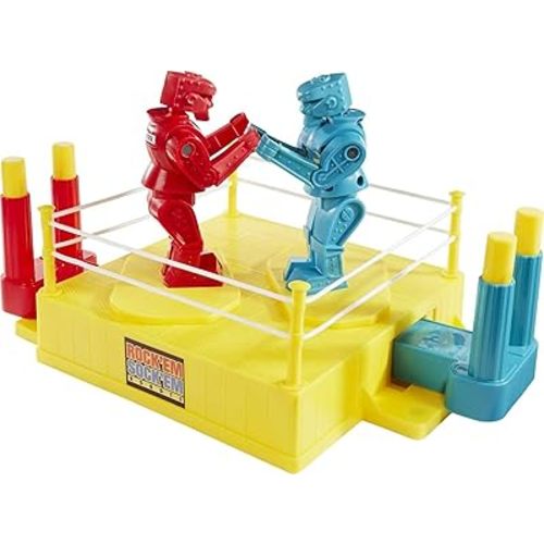 Mattel Games Rock 'Em Sock 'Em Robots Kids Game, Fighting Robots with Red Rocker & Blue Bomber, Knock His Block Off