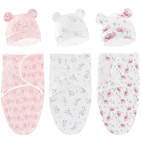 ATONGQI 3-Pack Organic Baby Swaddle Sleep Sacks - Newborn Swaddle Sack - Ergonomic Baby Swaddles 0-3 Months - Pink & Animal