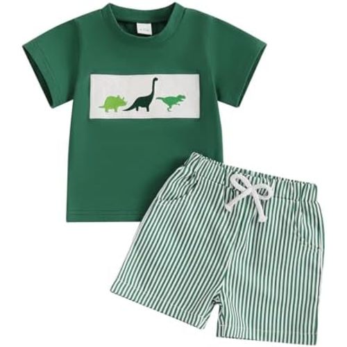 Toddler Boy Lobster Short Outfit Crawfish/Turtle/Crab Embroidery Short Sleeve Tops Stripe Shorts 2Pcs Animal Outfit