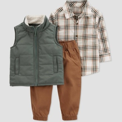 Carter's Just One You®️ Baby Boys' Plaid Top & Bottom Set - Green/Brown, Size: 3M