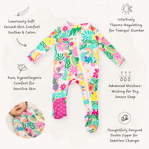 The Second-Skin Footie | Rainbow Daisy Babe | "Patience & Kindness" | Raising Mama