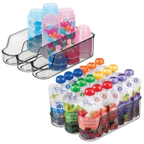 mDesign Small Plastic Baby Food Storage Bin, 3 Compartments, Color: Smoke