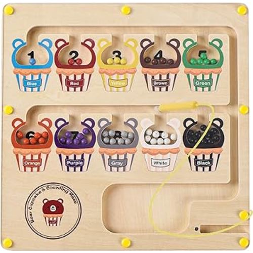 Magnetic Color and Number Maze,Montessori Math Color Sorting Toys for Toddlers Boy Girl Wooden Board Games for Kids Learning Educational Fine Motor Toys for Toddlers 3 4 5 Years Old
