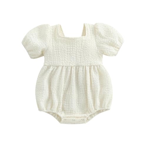 WZTYYDS Baby Girl Summer Clothes Newborn Smocked Bubble Romper Solid Puff Short Sleeve Bodysuit Cute 3 6 9 12 Months Outift