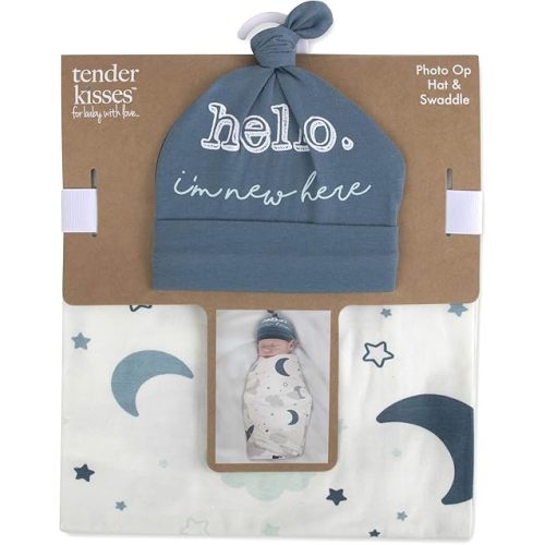 Baby Cotton Swaddle Blanket Wrap with Headband or Hat Set for Baby Girls, Boys Newborns and Infants 0-6 Months (Starry)