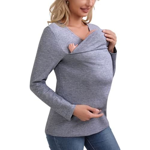 Kangaroo Shirt for Dad and Baby, V-Neck Long Sleeve T-Shirt, Grey, Male, Baby Boys, Modern, Loose Fit