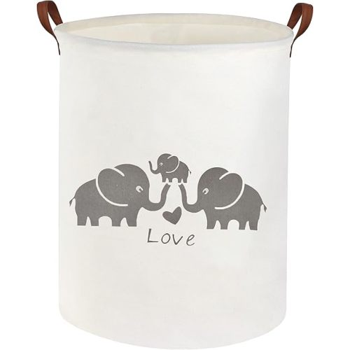 HIYAGON Baby Laundry Basket Cute Elephant Hamper Baby Hamper for Nursery Boy and Girl Kids Toy Storage Basket Bin Organizer Elephant Room Decor(Love elephant)