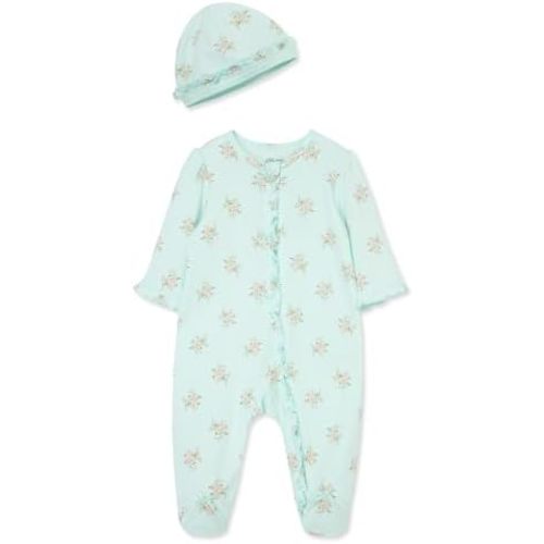 Little Me Clothes for Baby Girls 100% Cotton Scratch-Free Tag Footed One-Piece Romper and Hat Sleeper Set Preemie to 9 Months