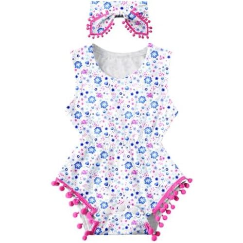 Baby Girl Clothes 0-24 Months Floral Sleeveless Newborn Romper Jumpsuit Outfit Set with Headband