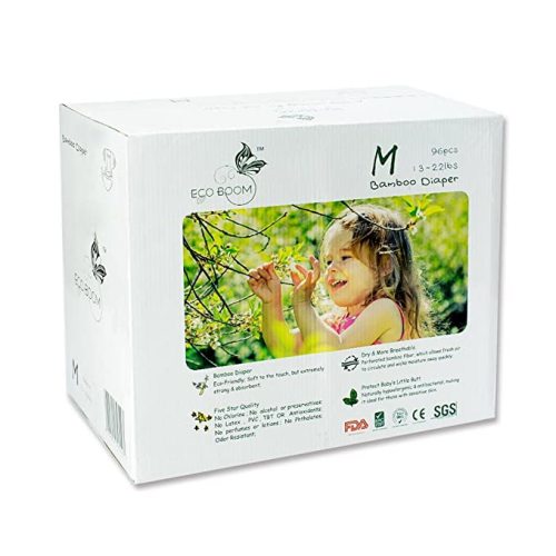 ECO BOOM Baby Bamboo Viscose Baby Diapers Infant Nature Disposable Diapers Eco Friendly Nappies for Babies 96 Count-Pack Size 3 Diapers(13-22lb)