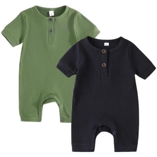 Bafeicao Baby Boy Girl 2/3 Pack Solid Romper Ribbed Short/Long Sleeve Bodysuit Jumpsuit Infant Knitted Outfits Clothes
