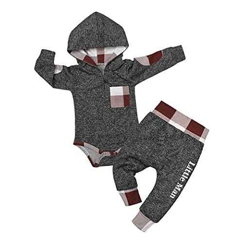 Fommy Newborn Baby Boy Clothes Plaid Letter Print Long Sleeve Hoodies + Long Pants 2PCS Fall Winter Outfits Set