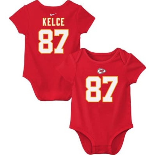 Newborn & Infant Nike Travis Kelce Red Kansas City Chiefs Player Name & Number Bodysuit