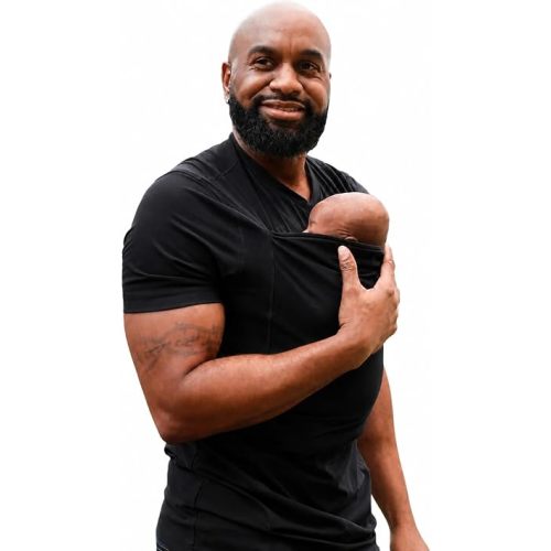 Lalabu The Dad Shirt | Hands-Free Baby Carrier for Dad with Kangaroo Pouch | Engineered for Bonding, Safety, & Comfort for Newborns Up to 15 Lbs. | CPSC Compliant - Black - Medium