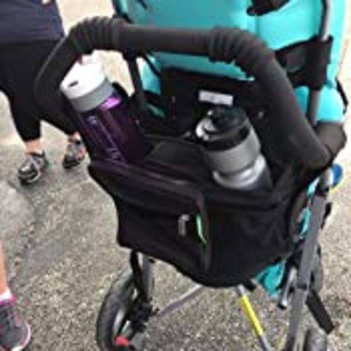 Ethan & Emma Universal Baby Stroller Organizer with Insulated Cup Holders for Smart Moms. Diaper Storage, Secure Straps, Detachable Bag, Pockets for Phone, Keys, Toys. Compact Design Fit All Strollers - Black
